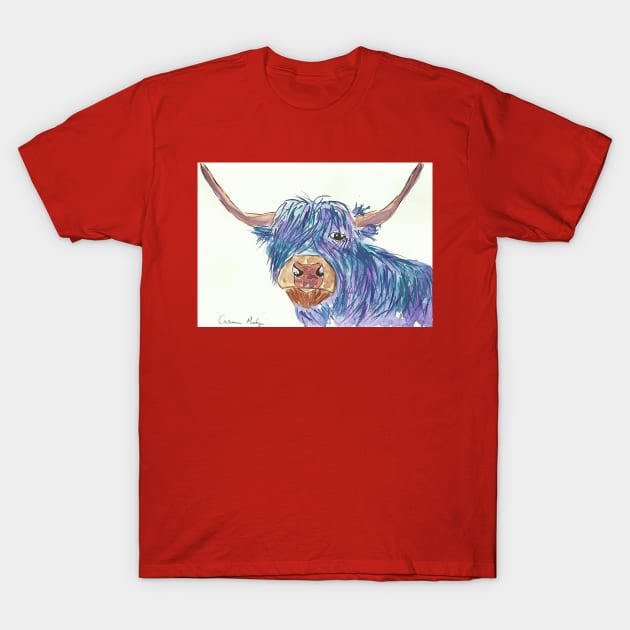 Blue Highland Cow T-Shirt by Casimirasquirkyart